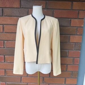 Saks Fifth Avenue Open Front Jacket Braided Trim Vintage | Cream Black | Size 10
